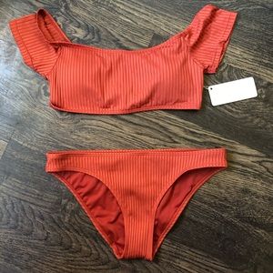 Cabana Del Sol Ribbed Red Bikini Set